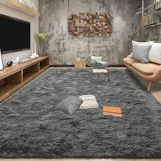 Tepook Fluffy Large Rugs for Living Room, Shag Area Rug 6x9 Soft Carpet for Bedroom, Modern Shaggy Rug for Kids Boys Girls, Plush Indoor Nursery Home Decor Rug with Non-Slip Bottom, Dark Grey