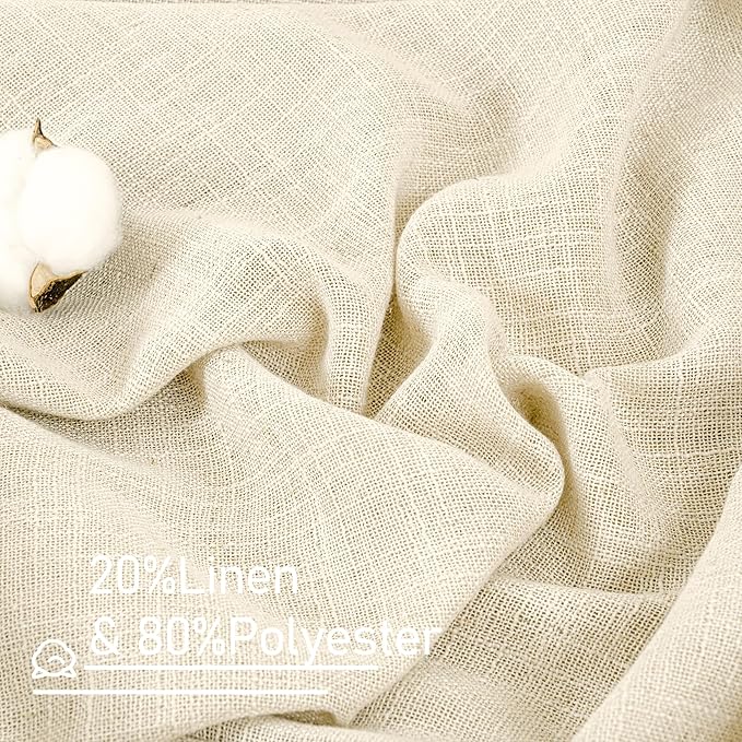 LAMIT Short Linen Window Curtains 30 Inches Long 2 Panels, Beige Semi Sheer Light Filtering Panels Back Tab and Rod Pocket Neutral Drapes for Basement/Small Windows, 34 x 30 Inch