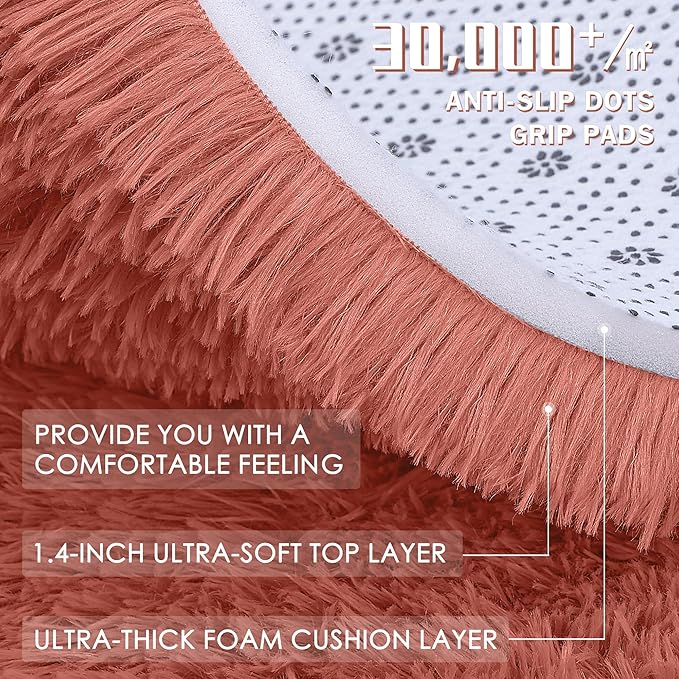 OLANLY 5x8 Machine Washable Large Area Rugs for Living Room, Bedroom, Soft Fluffy Shaggy Bedside Rug, Indoor Floor Carpet for Kids Girls and Boys, Dorms, Nursery, Home Decor Aesthetic, Rust Red