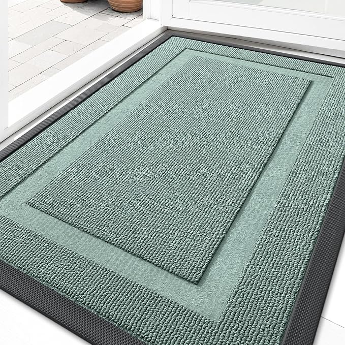 OLANLY Front Door Mat Indoor Outdoor Entrance, Waterproof All-Season, All-Weather Doormat, Sturdy Natural Rubber, Low Profile, Easy Clean Patio Porch Entryway Mat, 33x21, Grayish Green