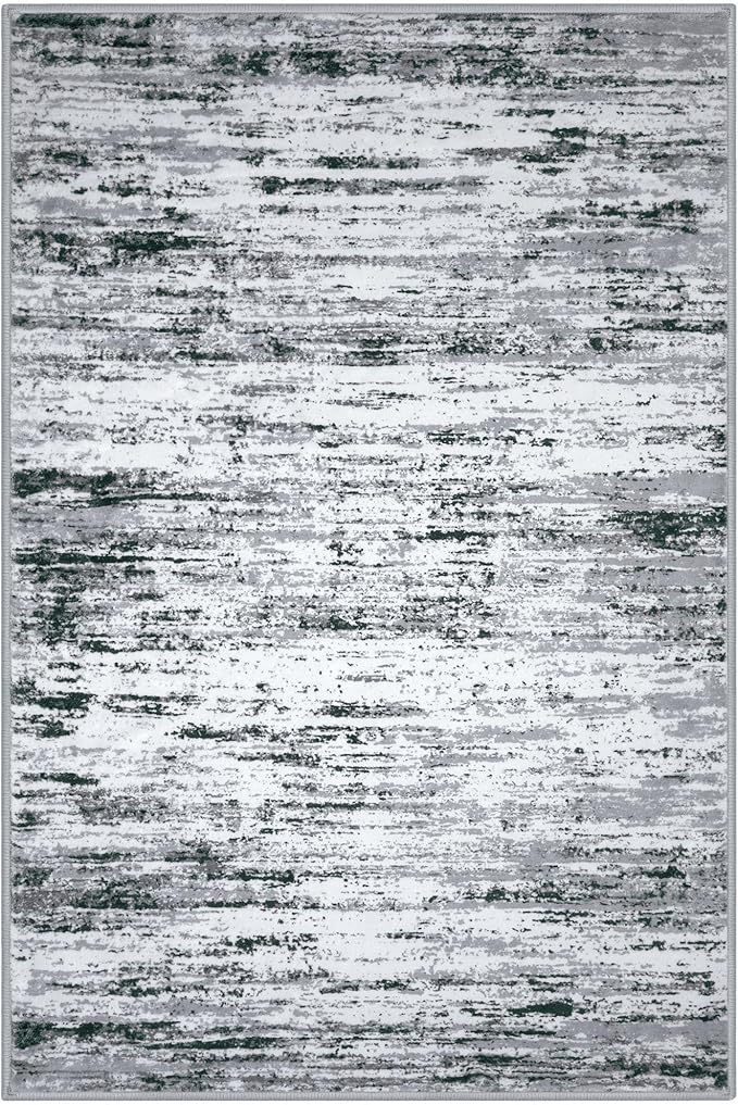 Lansny Modern Abstract 5x7 Machine Washable Area Rug Non-Slip Soft Bedroom Living Romm Rug Black Gray White Ultra Thin Print Faux Wool Floor Carpet Throw Rugs for Nursery Playroom Dining Room Indoor