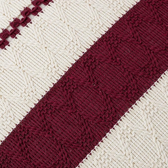Fancy Homi Set of 1 Burgundy Boho Euro Decorative Throw Pillow Covers 26x26 Inch for Couch Bed Sofa, Aesthetic Modern Farmhouse Christmas Room Decor, Soft Cotton Cute Textured Cushion Case