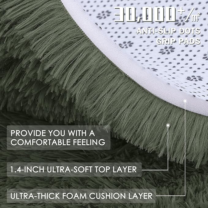 OLANLY 5x8 Machine Washable Large Area Rugs for Living Room, Bedroom, Soft Fluffy Shaggy Bedside Rug, Indoor Floor Carpet for Kids Girls and Boys, Dorms, Nursery, Home Decor Aesthetic, Olive Green