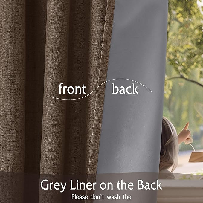 RYB HOME Coffee 100% Blackout Curtains 63 inch Long, Light Blacking & Thermal Insulated Curtains for Nursery/Bedroom/Boys'Room, Back Tab & Rod Pocket Window Treatment, W52 x L63, 2 Panels
