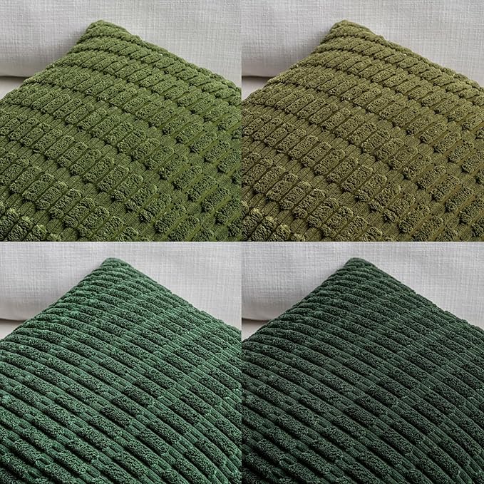 Fancy Homi Set of 4 Green Lumbar Rectangle Decorative Throw Pillow Covers 12x20 Inch for Couch Bed Chair, Aesthetic Boho Room Decor, Soft Fuzzy Thick Corduroy Textured Cushion Case 30x50cm