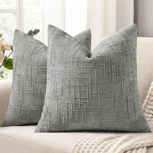 decorUhome Neutral Grey Chenille Euro Sham Throw Pillow Covers 24x24 Set of 2 Textured Soft Cozy Slubby Couch Pillow Covers Modern Farmhouse Boho Decorative Pillow Cases for Bed Sofa Living Room