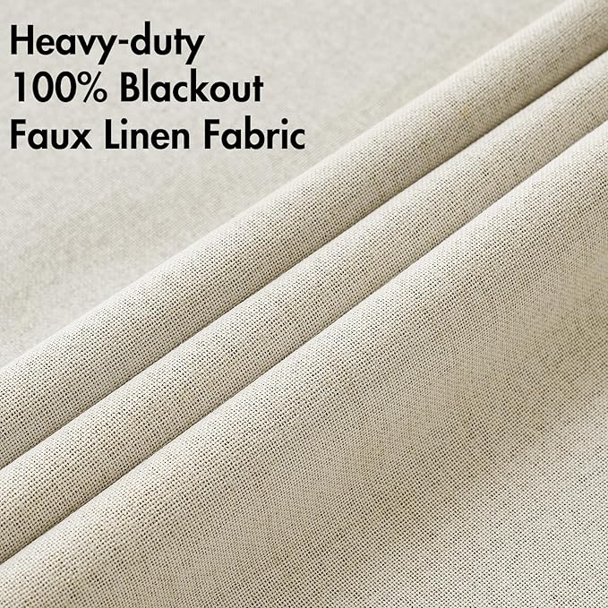 MIULEE 100% Blackout Linen Textured Curtains for Bedroom Solid Thermal Insulated Cream Grommet Room Darkening Curtains & Drapes Luxury Decor for Living Room Nursery 52 x 72 Inch (2 Panels)