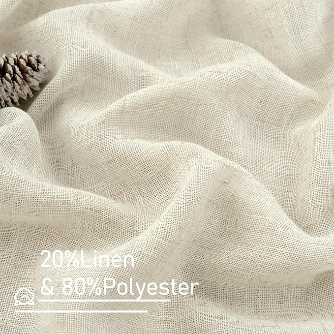 LAMIT Natural Linen Semi Sheer Curtains 80 Inch Length, Light Filtering Neutral Window Curtains Farmhouse Boho Back Tab and Rod Pocket Panels, Natural Cream Ivory, 2 Panels, 52 x 80 Inch