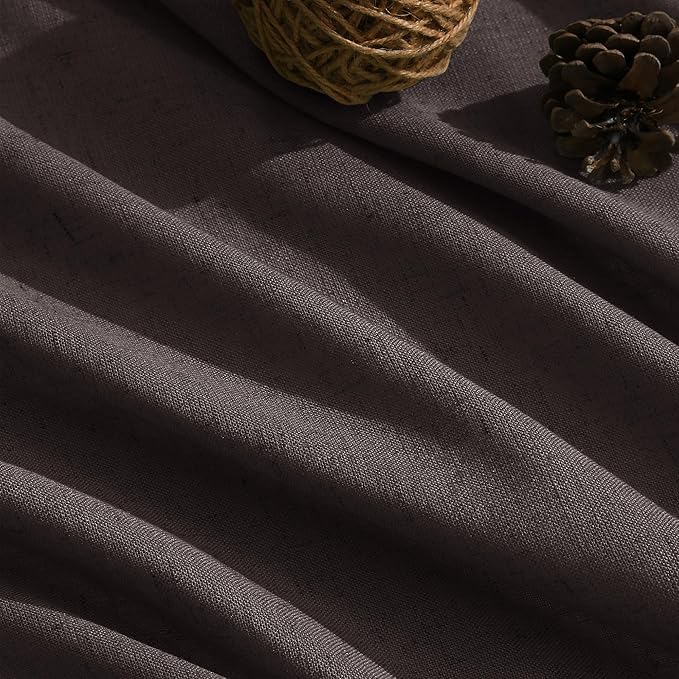 Nanspring Cocoa Coffee Linen Curtains 84 Inch Length 2 Panels Set for Living Room Back Tab Light Filtering Semi Sheer Curtain for Bedroom Farmhouse Drapes, 52x84 Inch, 2 Panels