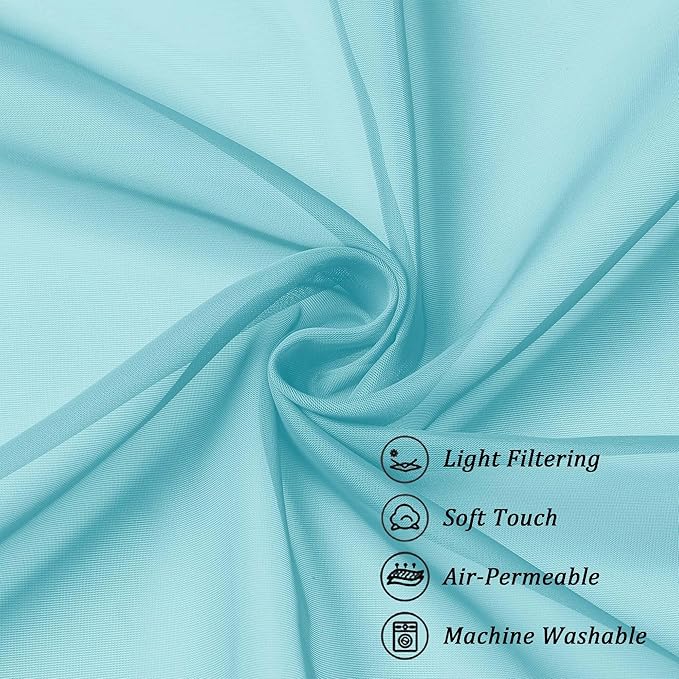 Chyhomenyc Extra Long Sheer Curtains 120 Inches Long 2 Panels Set, Light Filtering Voile Curtain Drapes for Floor to Ceiling Window Patio Sliding Door, 10FT, Aqua