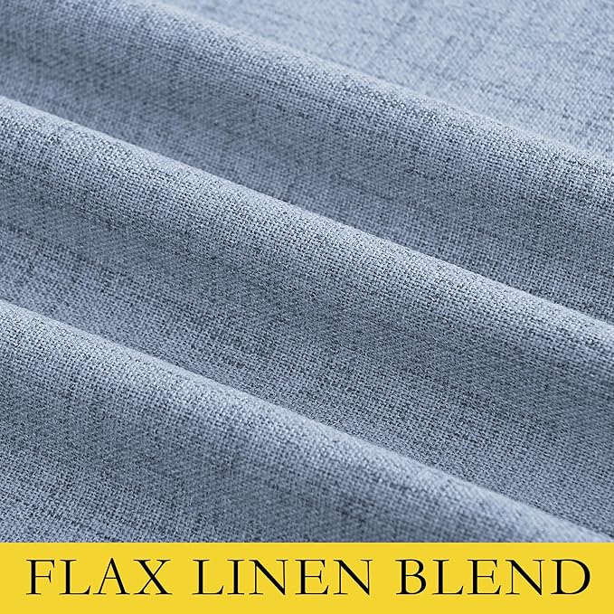 NICETOWN Stone Blue Vintage Linen 100% Blackout Curtains for Living Room, Thermal Insulated Curtains 84" Long, Noise Reducing Window Treatment Drapes for Hall Room, 42" Wide Per Panel, Set of 2