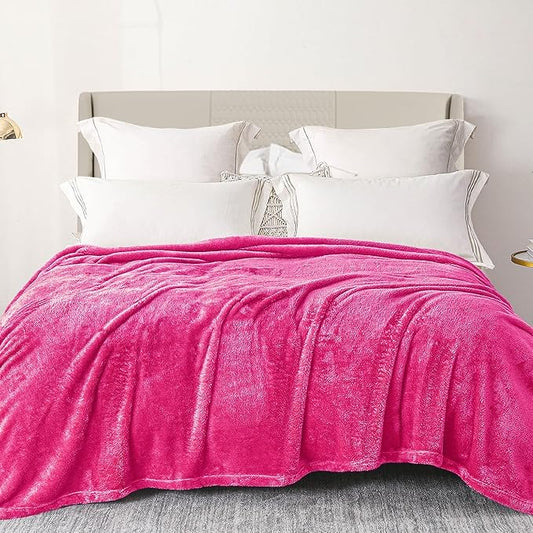 Exclusivo Mezcla Plush Fuzzy Fleece Bed Blanket King Size, Super Soft, Fluffy and Warm Blankets for Couch, Bed, All Season (Hot Pink, 90x104 inches)