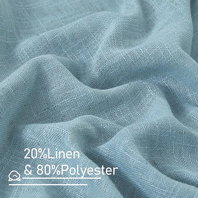 LAMIT Stone Blue Linen Curtains 45 Inch Length 2 Panels, Light Filtering Panels Back Tab and Rod Pocket Country Decor Drapes for Kitchen/Window/Loft Room/Bedroom, 34 x 45 Inch