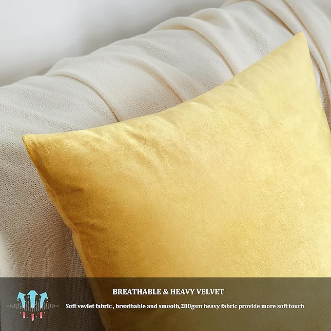 GIGIZAZA Decorative Throw Pillow Covers 16x16,Set of 2 Yellow Square Couch Pillow Covers,Velvet Sofa Boho Cushion Pillows