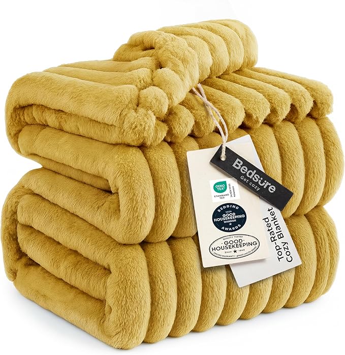 Bedsure GentleSoft Yellow Fleece Blanket for Couch - Cozy Soft Blankets for Women, Cute Small Throws for Girls, 108x90 Inches