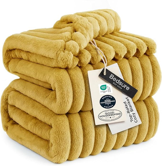 Bedsure GentleSoft Yellow Fleece Blanket for Couch - Cozy Soft Blankets for Women, Cute Small Throws for Girls, 108x90 Inches