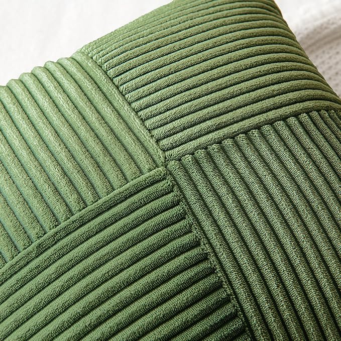 MIULEE Moss Green Decorative Throw Pillow Covers 20x20 Inch for Couch Bed Sofa Spring Decor Pack of 2 Boho Farmhouse Throw Pillows Soft Cross Corduroy Patchwork Textured Cushion Cases