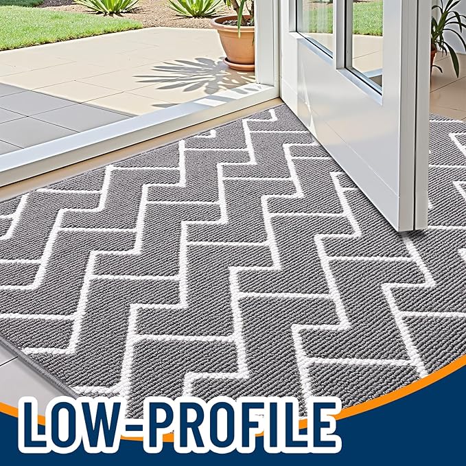 OLANLY Front Door Mat, Non-Slip Rubber Backing, Dirt Resistant and Absorbent, Washable, Easy to Clean Low-Profile Indoor Doormat for Back Door, Entryway, Inside Entrance, 47x20, Grey