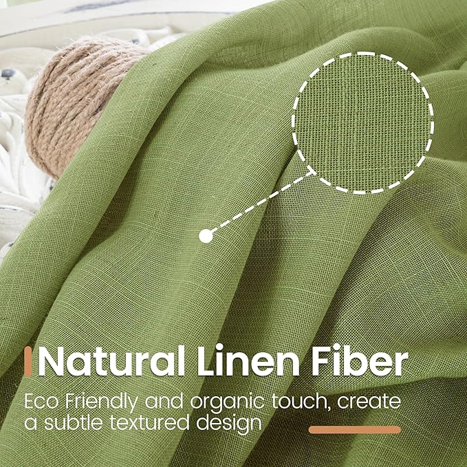 BGment 54 Inch Length Green Curtains for Short Living Room Windows - Natural Linen Drapes Rod Pocket Light Filtering for Dining Room Kitchen Country Lightweight Semi Sheer, 2 Panels Set, 42 X 54 Inch