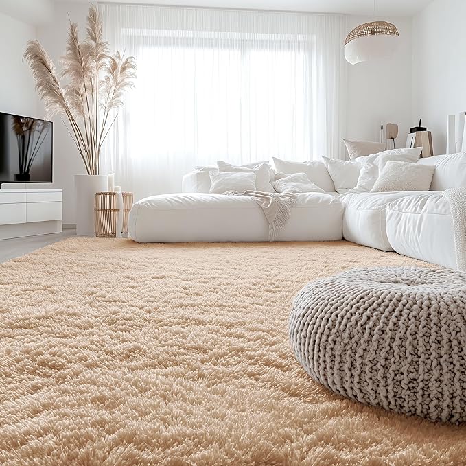 OLANLY 6x6 Area Rugs for Living Room Bedroom, Machine Washable Soft Fluffy Shaggy Bedside Rug, Indoor Floor Carpet for Kids Girls and Boys, Dorms, Nursery Rooms, Home Decor Aesthetic, Beige