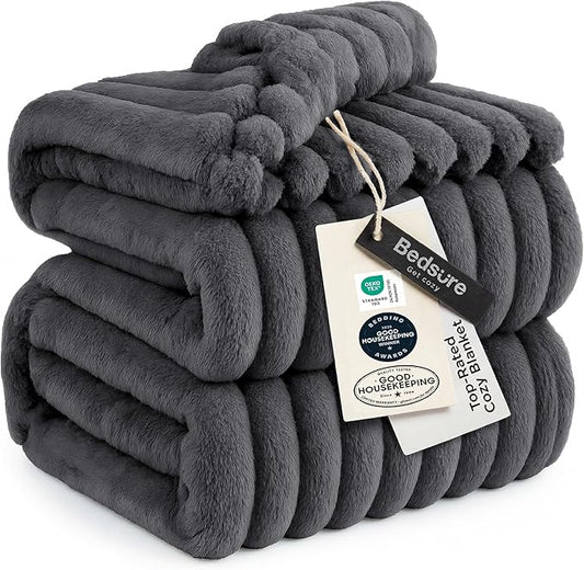 Bedsure GentleSoft Grey Fleece King Blanket for Couch - Cozy Soft Blankets for Women, Cute Small Throws for Girls, 108x90 Inches