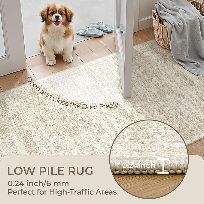 Washable Runner Rug 2.5x14, Non-Slip Long Hallway Runner for Entryway, Soft Vintage Kitchen Mats for Floor, Abstract Dining Room, Bedroom, Living Room Rugs(2.5'x14', Beige/Ivory)