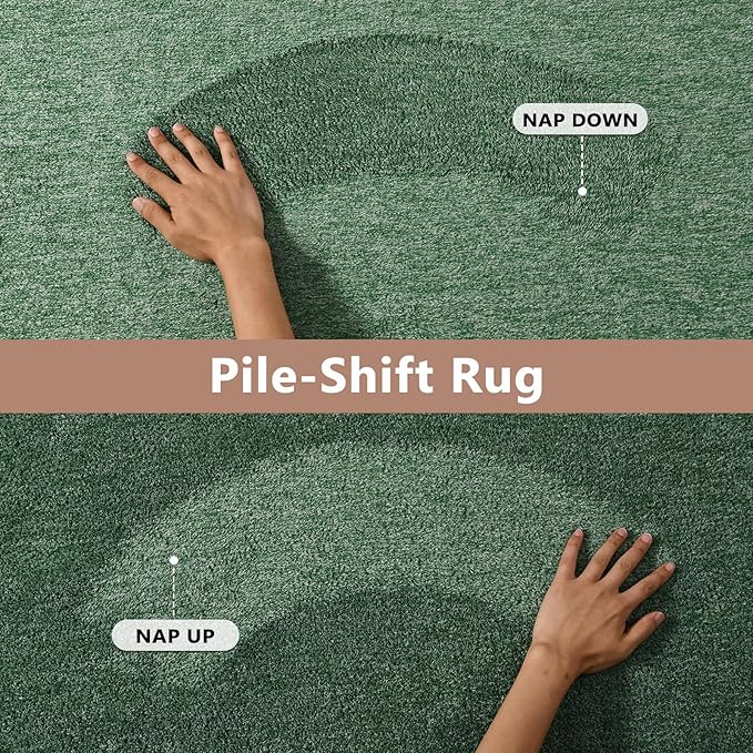 FinRèc Low Pile 6x9 Washable Area Rugs for Bedroom Living Room, Thin Rug Solid Color, Non-Slip Carpet Indoor for Home Decor (Green)
