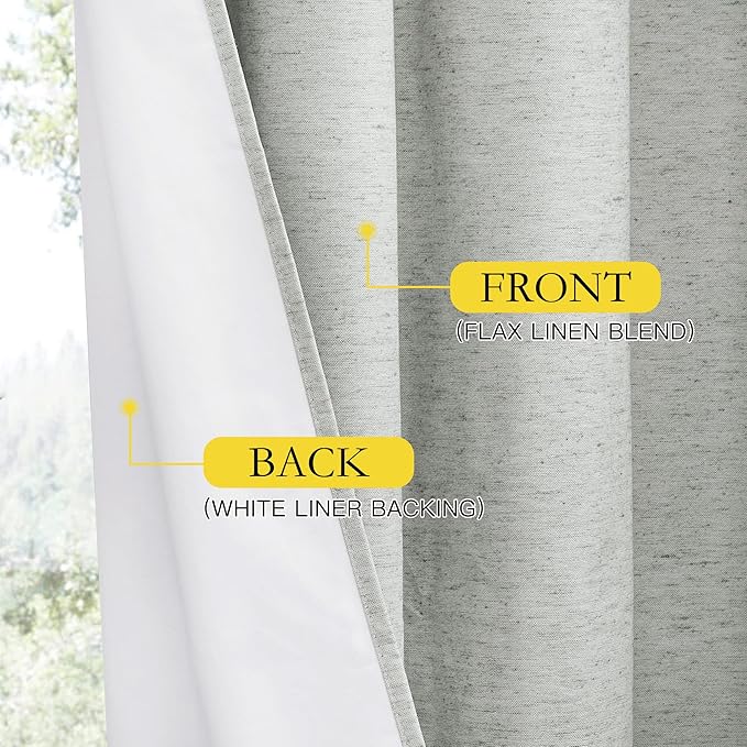 NICETOWN Grey 100% Blackout Curtain Panels, Set of 2, 42" Wide by 54" Long, Thermal Insulated White Thermal Insulated Liner Drapes for Nursery, Noise Reducing and Heat Blocking Drapes for Windows