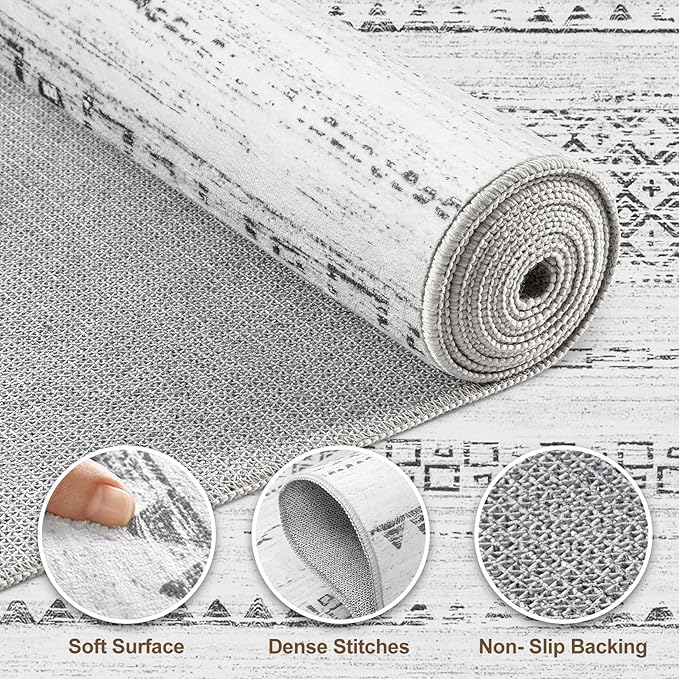 Nakagishi 6x9 Area Rugs Living Room: Washable Boho Large Neutral Soft Farmhouse Rug Stain Resistant Modern Indoor Floor Non-Slip Carpet for Bedroom Nursery Kids Playroom Office Dining Room Dorm- Grey