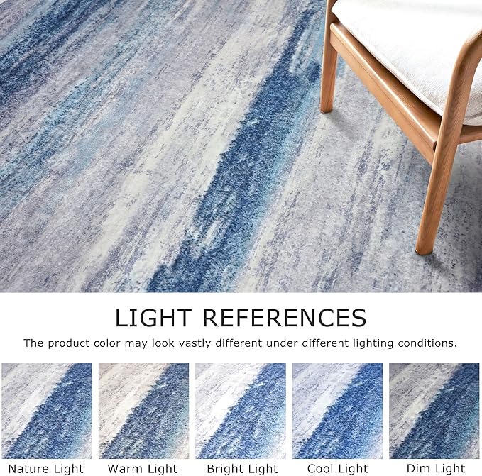 KOZYFLY 3x10 Ft Rug Modern Ombre Runner Rug for Hallway, Washable Kitchen Rugs Non-Slip Soft Striped Entryway Rug, Print Blue/Grey/Beige Abstract Carpet for Laundry Nursery