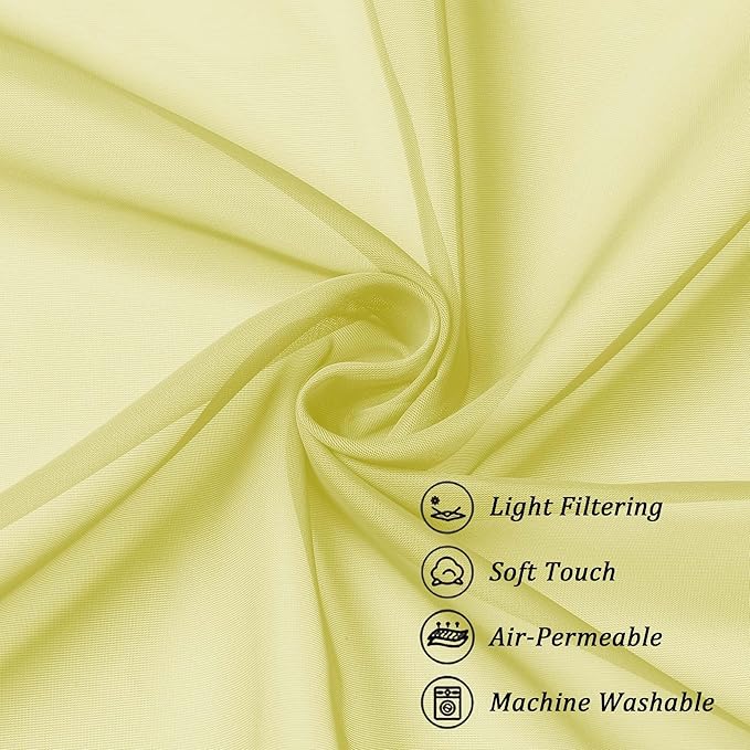 Chyhomenyc Lemon Sheer Curtains 30 inch Length 2 Panels, Light Filtering Voile Rod Pocket Short Window Curtians for Bathroom Living Room Farmhouse Small Windows, 42Wx30L inches