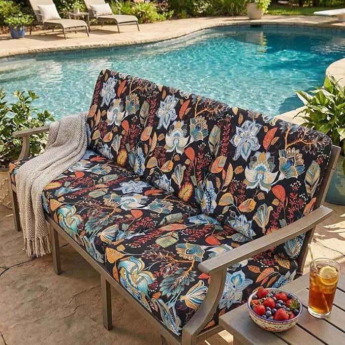 hyha Printed Couch Cushion Covers, Floral Sofa Covers Washable for 2 Cushion Couch, Stretch Pattern Outdoor Cushion Covers for Patio Furniture with Elastic Bottom(2 Packs, Floral)