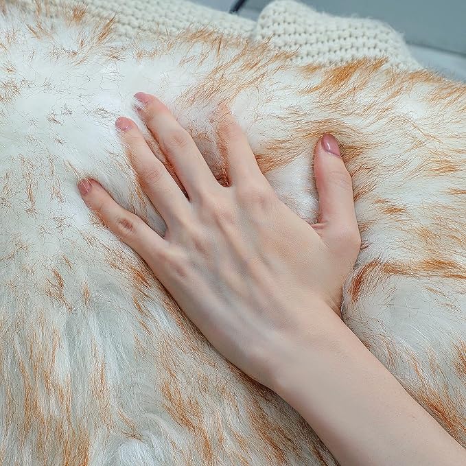 linmopm Faux Fur Rug Sheepskin Shag Fluffy Fuzzy 3x3 ft Rugs for Bedroom Bedside Bed Floor Living Room Plush Round High-Density Cushion Carpet Super Sofa Cover White and Yellow