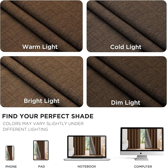 Joydeco Blackout Curtains for Bedroom - 100% Light Blocking 2 Panels Cappuccino Drapes 66"W x 108"L, Thermal Insulated Room Darkening Curtains, Linen Textured for Living Room, Rod Pocket & Back Tabs