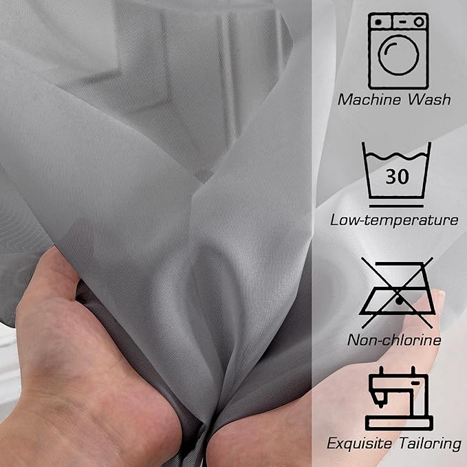Simplebrand Grey Short Sheer Kitchen Tier Curtains 36/42 Inch Rod Pocket Cafe Curtains Half Window for Bathroom/Small Windows, 2 Panels