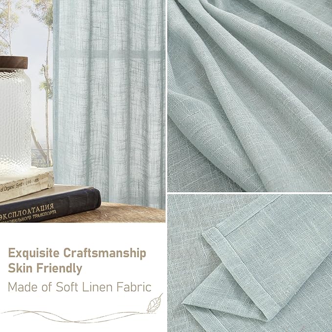LAMIT Linen Blended Curtains for Bedroom, Faux Linen Textured Light Filtering Drapes Back Tab and Rod Pocket Boho Burlap Panels for Farmhouse/Living Room, 2 Panels, 52 x 84 Inch, Greyish Blue