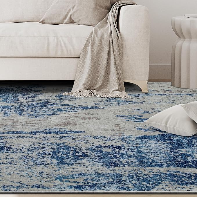5x7 Area Rugs for Living Room Rug Washable: Abstract Rug for Dining Room Bedroom Carpet Non Slip 5 by 7 Indoor Modern Nursery Home Office Blue Grey White