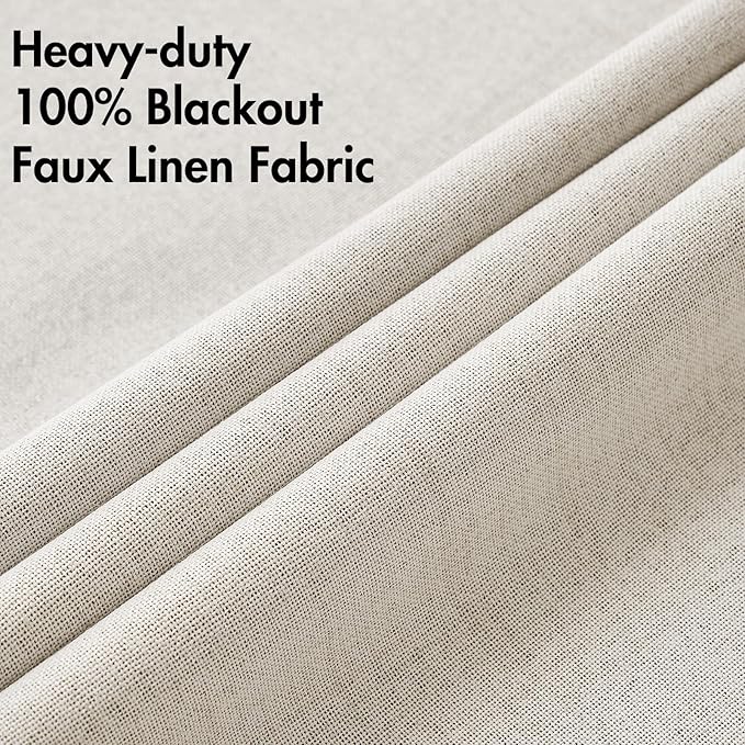 MIULEE Linen Curtains for Bedroom 100% Blackout Thermal Insulated Birch Grommet Room Darkening Curtains & Drapes for Living Room Nursery 52 x 63 Inch (2 Panels)