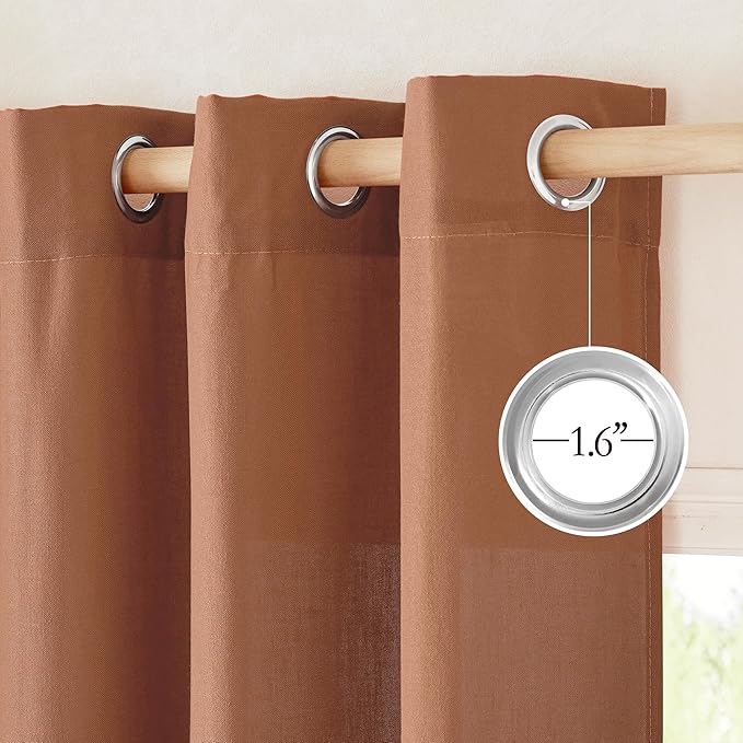 NICETOWN Caramel Linen Curtains for Kitchen, Thick Flax Small Window Treatments Semi Sheer Privacy Assured with Light Through for Cafe/Bathroom, W55 x L36, 2 Panels