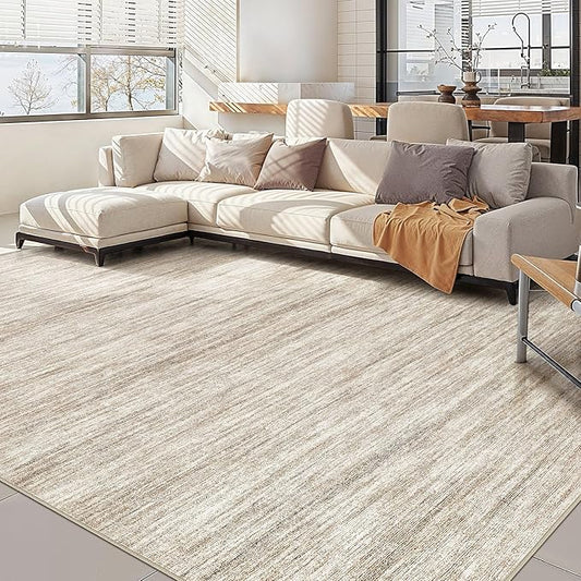 Nakagishi 8X10 Area Rugs Living Room: Washable Large Vintage Rug Neutral Non-Slip Soft Stain Resistant Indoor Carpet for Bedroom Nursery Dining Room Office Playroom - Brown-01