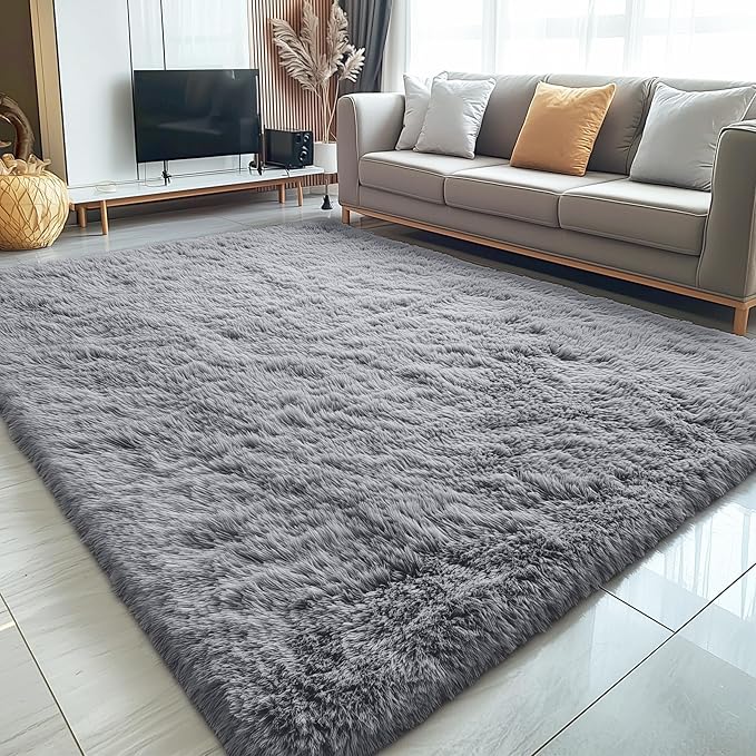 OLANLY 5x6 Area Rugs for Living Room Bedroom, Machine Washable Soft Fluffy Shaggy Bedside Rug, Indoor Floor Carpet for Kids Girls and Boys, Dorms, Nursery Rooms, Home Decor Aesthetic, Light Grey