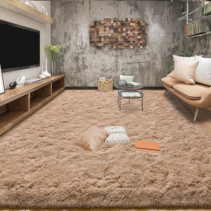 Tepook Super Soft Fluffy Rugs for Bedroom, Shag 5x8 Area Rugs for Living Room, Modern Shaggy Rug Fuzzy Carpets for Kids, Plush Indoor Nursery Home Decor Rug with Non-Slip Bottom, Beige