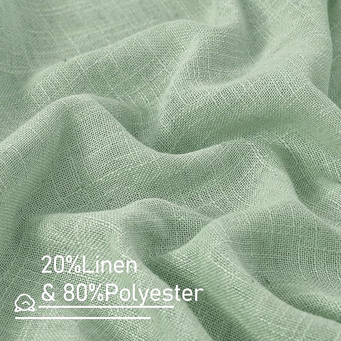 LAMIT Fresh Green Linen Curtains for Living Room, 78 Inch Faux Linen Textured Light Filtering Drapes Back Tab and Rod Pocket Boho Panels for Farmhouse/Bedroom/Porch, 52 x 78 Inch, 2 Panels Set