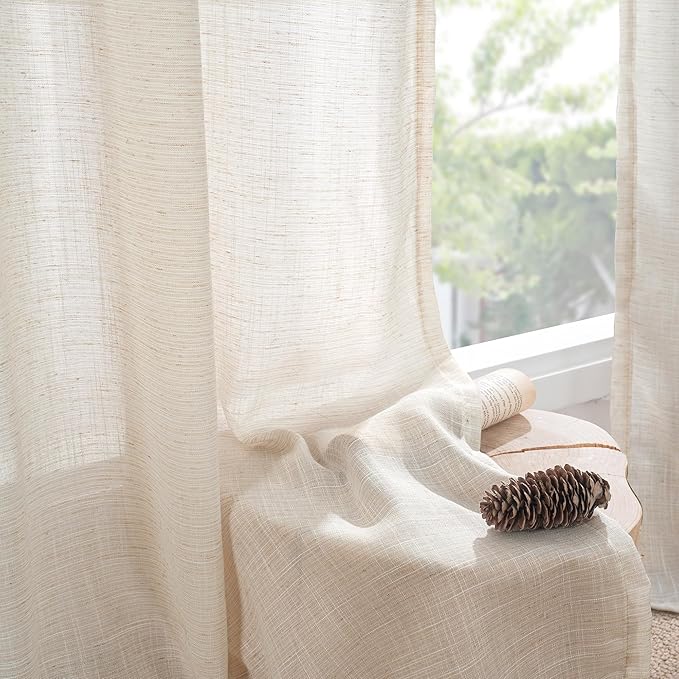 BGment Linen Curtains 84 Inch Length for Living Room, Oatmeal Lightweight Rustic Country Window Drapes for Farmhouse Bedroom Dining Room Decor Rod Pocket Textured, 2 Panels Set, Each 60 Inch Wide