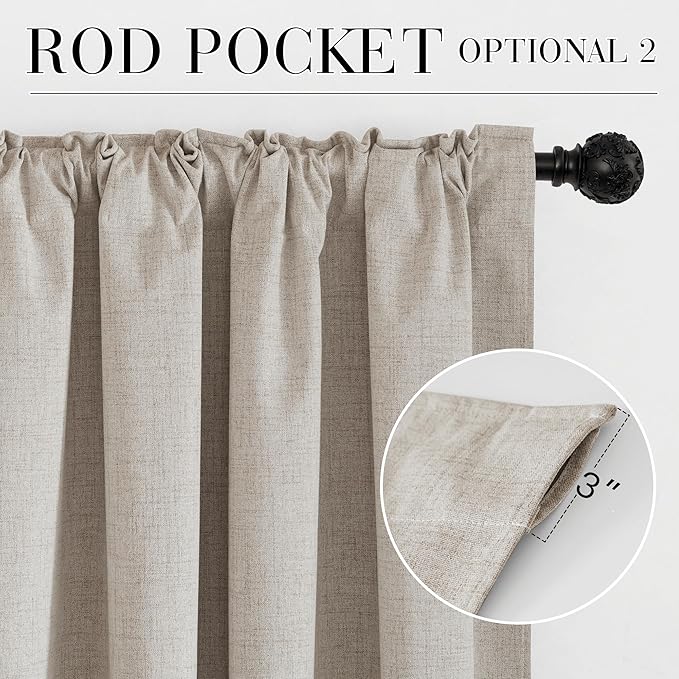 RYB HOME Natural Beige 100% Blackout Short Curtains 45 inch Length 52 Width, Light Blocking & Thermal Insulated Curtains for Kitchen/Small Window/Bathroom/Basement, 2 Panels