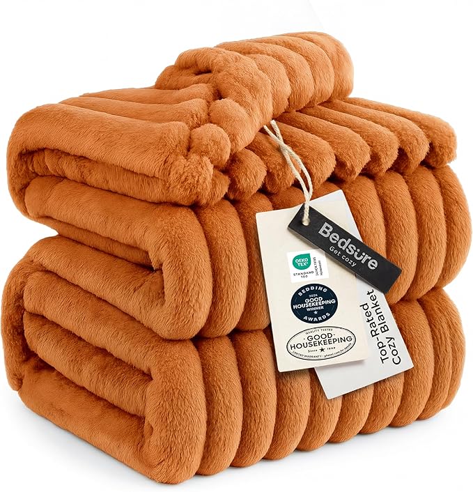 Bedsure GentleSoft King Blanket for Couch - Cozy Soft Fall Blankets for Women, Cute Large Throws for Girls, Orange, 108x90 Inches