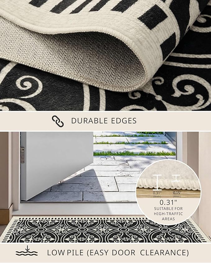 Latte&Fog 8x10 Area Rugs for Living Room, Large Vintage Washable Rug, Boho Non Slip Low Pile Carpet for Indoor Bedroom, Dining Room, Office, Dorm, Classroom, Farmhouse and Kids Room