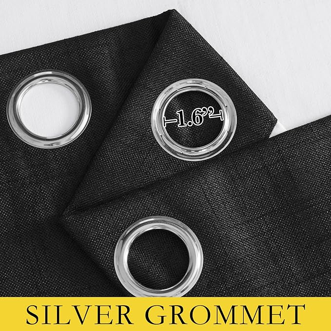 NICETOWN Vintage Open Linen Weave Flax Thermal Curtains, 100% Blackout Curtains 45 inches Long for Dining Room, Soundproof Window Treatment Drapes for Cafe, Black, 52" Wide Per Panel, Set of 2