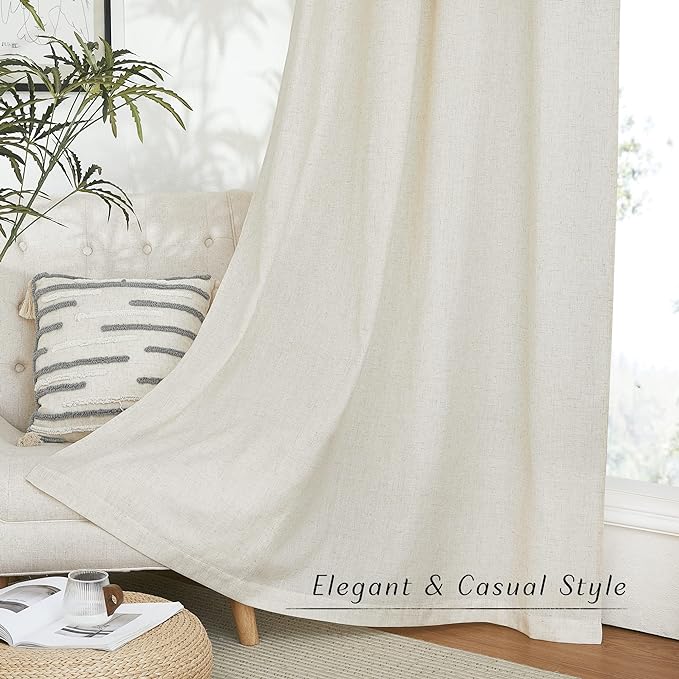 NICETOWN Textured Linen Sheer 108 inch Curtains, Grommet Privacy Translucent with Light Filter Thick Flax Sheer Drapes for Bedroom Porch/Patio, Natural, W42 x L108, 2 Panels