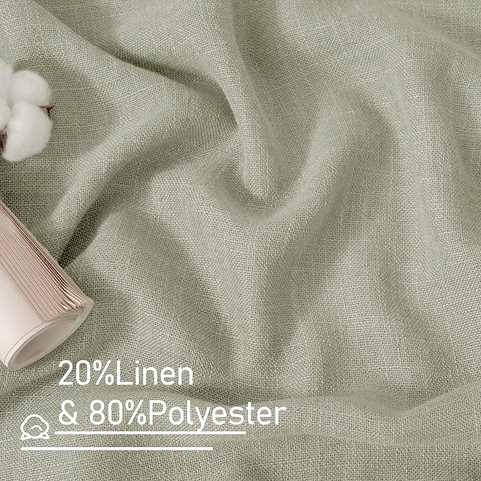 LAMIT Sage Grey Linen Boho Curtains 68 inch Length 2 Panels, Light Filtering Semi Sheer Panels Back Tab and Rod Pocket Neutral Drapes for Bedroom/Living Room, 52 x 68 Inch